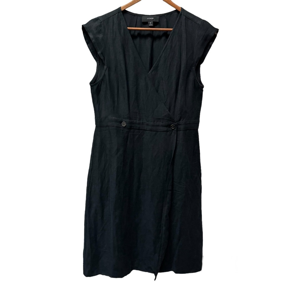 J Crew Linen-Cupro Blend Sheath Dress Button Wrap Front